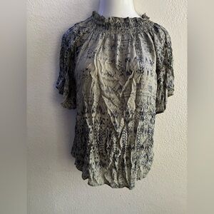 Zara Eoman Women’s Smocked Mock Neck Metallic Threads Blouse XS